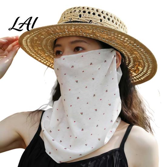 Lightweight Summer Face Mask Women Neck Sun Protection Mask Cotton Dot Print UV Full Coverage Gaiter Cover Foldable Scarf for Driving Cycling