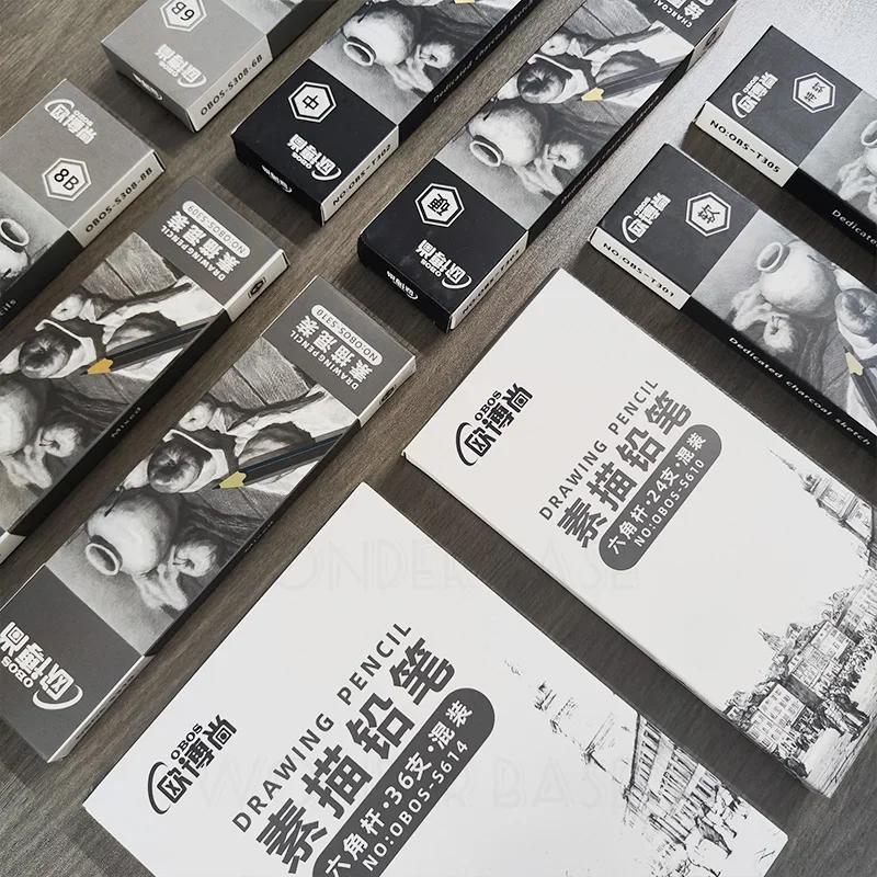 Förpackade Professionella 2H HB B 2B 4B 6B 8B 12B 14B Grafitblandade Teckningspennor Teckningskolpennor för Nybörjare Entusiaster