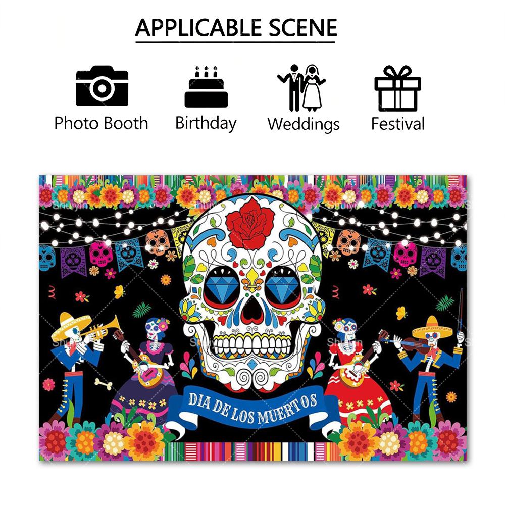 1pc Mexican Day of the Dead Background Skeletons Guitar Dia De Muertos Festive Decoration Party Supplies Fiesta Photo Shoot Prop