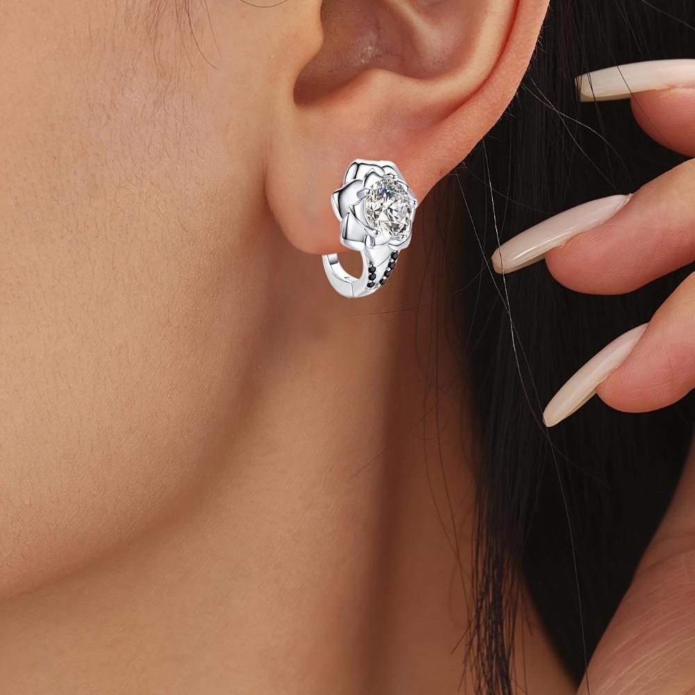 Black Awn Jewelry Black Jewelry White Stone Flower Hoop Earrings