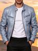 Men's slim stand-up collar PU leather jacket spring and autumn new motorcycle jacket multi-color fashion casual jacket leather jacket