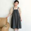 Girls' Bubble Sleeve Strappy Dress Set - 2026 New Summer Style, Medium & Large Cotton Skirt, Solid Color Sweet Two-Piece.