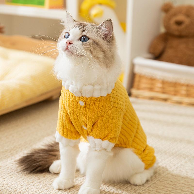 Haustierkleidung Korallfleece Winter warm schlichtes Tuch vierbeinige Kleidung in Kätzchen Handpuppe Katze Welpe Hund Katze Kleidung