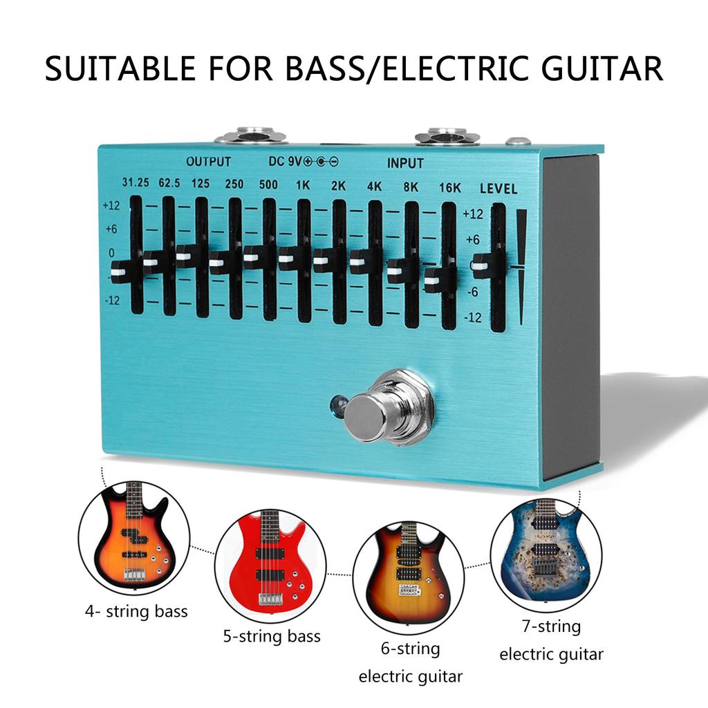 Multifunktionales 10-Band EQ Effektpedal Gitarreneffekte Klangqualitätsverbesserer Musikproduktionsausrüstung Tragbares EQ-Gerät