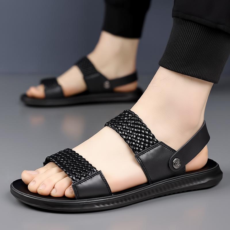 

Men s Stylish Leather Hand - Made Sandals Lightweight Design Rubber Outsole City Walking Shoes slip fashi men shoes 38 чёрный