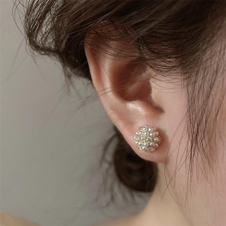 Korean Style Zircon Pearl Ball Earrings: Elegant, Versatile, and Fashionable for Women