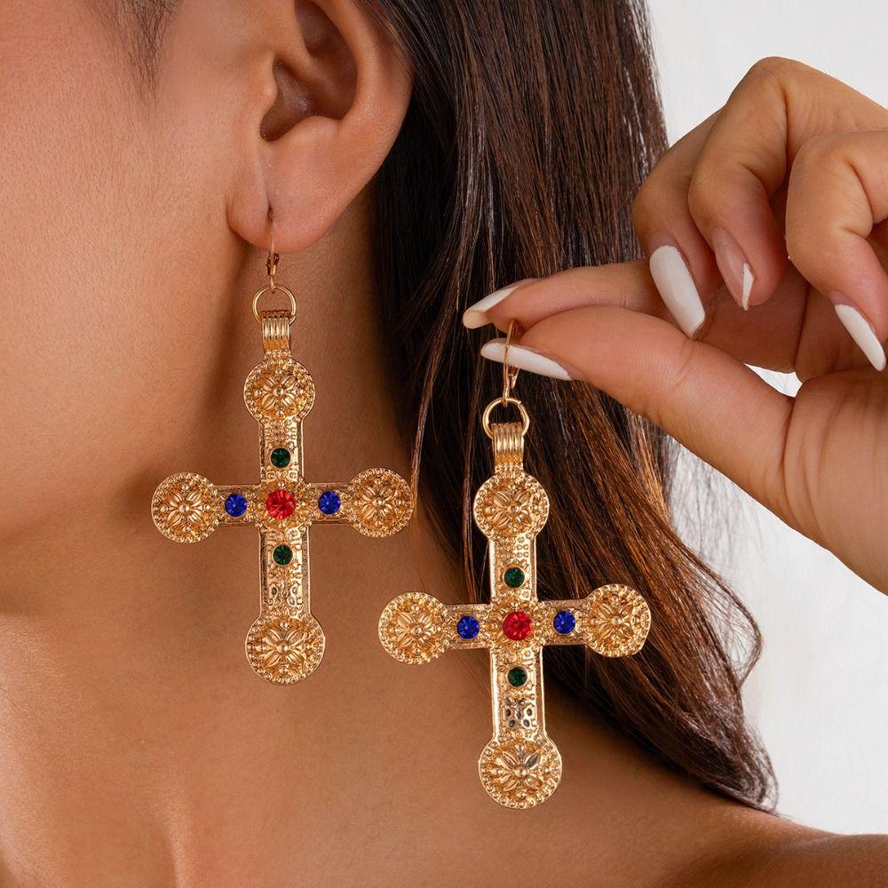 

Aesthetic Exaggerate Earrings Goth Retro Clavicle Chain Fashion Cross Pendant Necklace Lady Style1-Silver