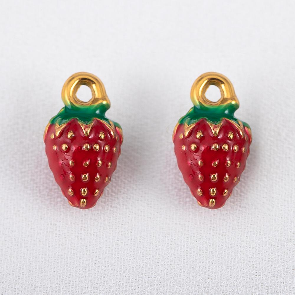 2pcs Stainless Steel Enamel Cute Strawberry Banana Corn Grape Cherry Charms Gold Plated DIY Bracelet Earrings Jewelry Findings