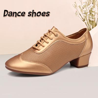 3.5cm Heel Women Soft Sole Latin Practice Dance Shoes Brown Mesh Breathable Teacher Dance Shoes Outdoor
