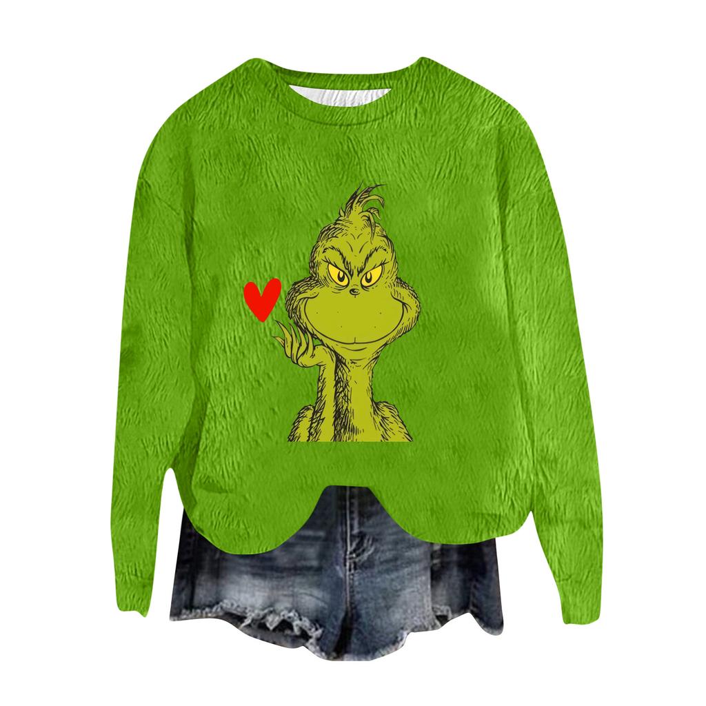 Women's Fashion Round Neck Pullover Top Long Sleeve Tee Christmas Printed Sweatshirt