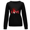 Mode Damen Lockerer Valentinstag-Print Rundhals Langarm Pullover Top