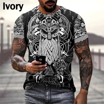 Sıcak Satış Viking Dövme Sanatı Tişört Erkek 3D Baskı Tişörtler Yazlık Günlük Spor Kısa Kollu Retro Üstler