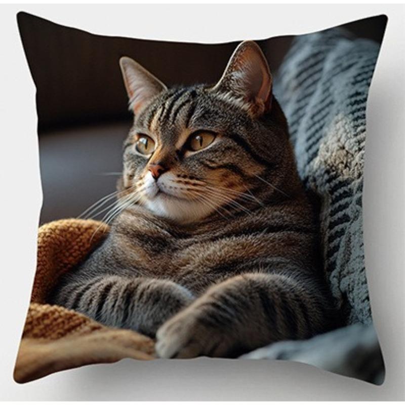 Chic Lovely Cat Pillow Cover Cushion Pillowcase Modern Style Durable Soft Polyester Home Decor, Bedroom Accessory