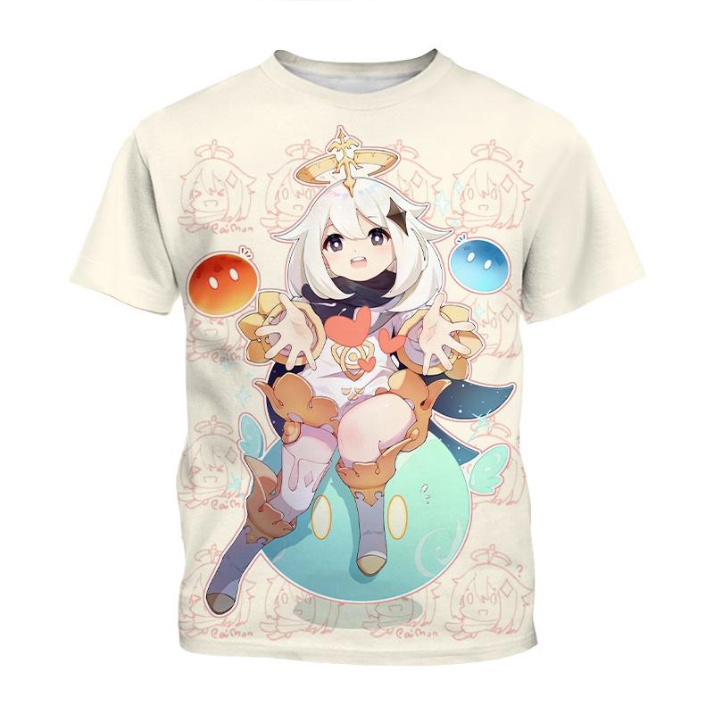 Round Neck 3D Genshin Impact Anime Character Printed Casual Short Sleeved Women's T-shirts - Soft Medium Stretch Fabric Summer Relaxed Fit Clothing