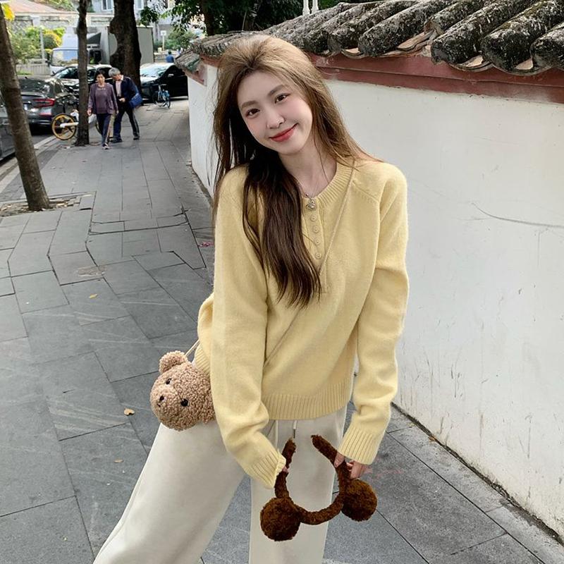 

Свитер с круглым вырезом для женщин, осенне-зимний новый популярный базовый свитер, потрясающий топ One Size жёлтый