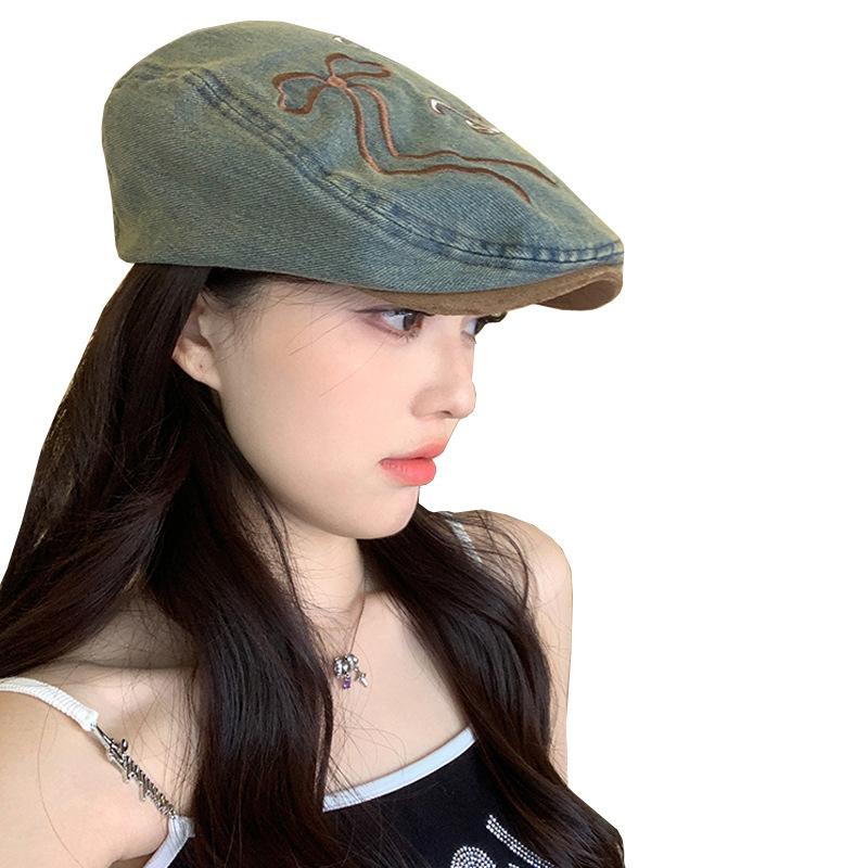 Hat women's retro washed cowboy hat big head circumference showing face small hat trendy hat