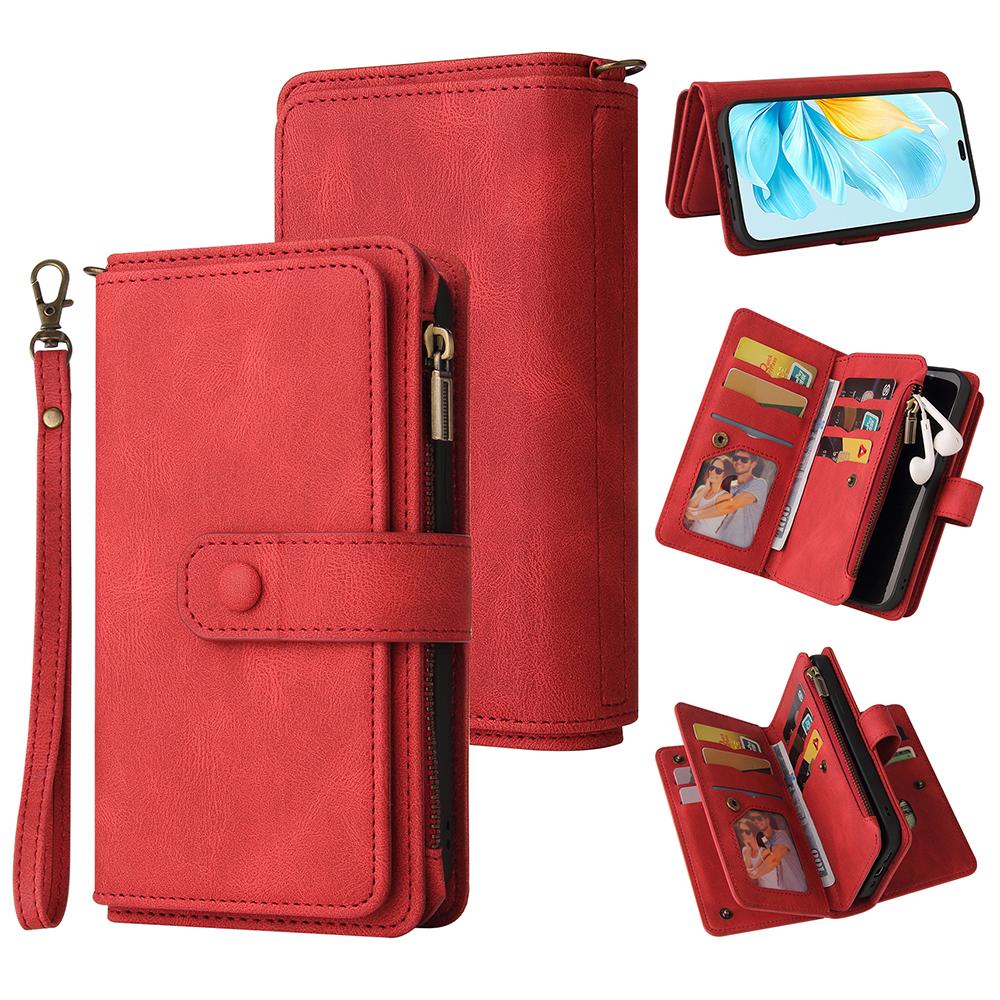 For Honor 200 Lite Zipper Wallet Case with 15 Card Slots and Strap Leather Phone Cover