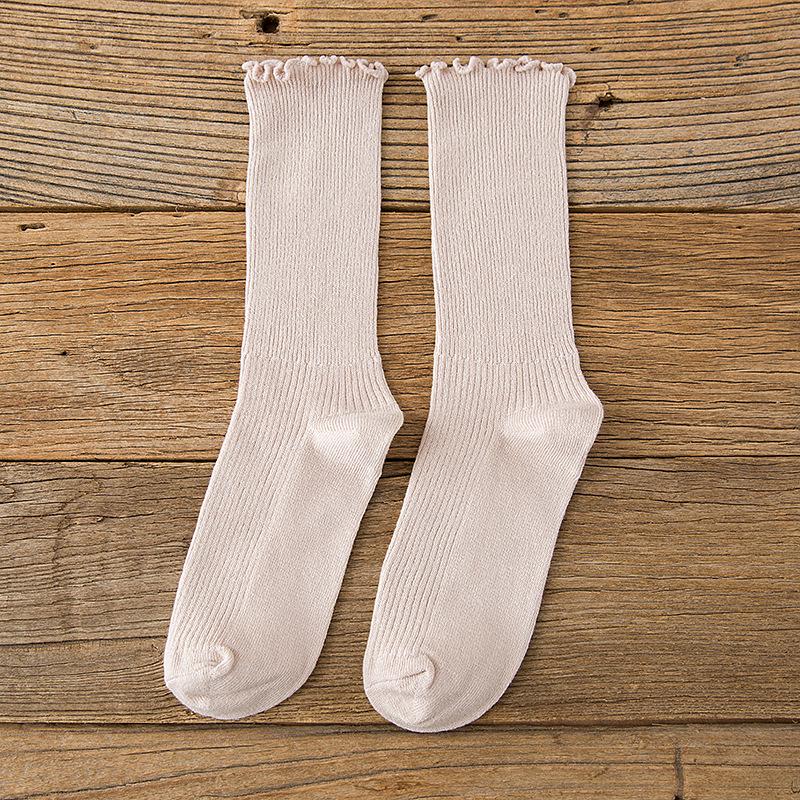 Cotton Breathable Women Socks Harajuku Retro Streetwear Solid Black White Socks Women Japanese Kawaii Cute Frily Ruffle Socks