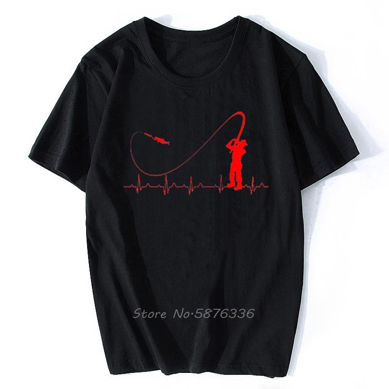Fishinger Heartbeat T Shirt - Funny Fish Fisherman Gift Idea Fashion Men T-Shirt Fashion Short Sleeve Cotton Tees Men's Clothing