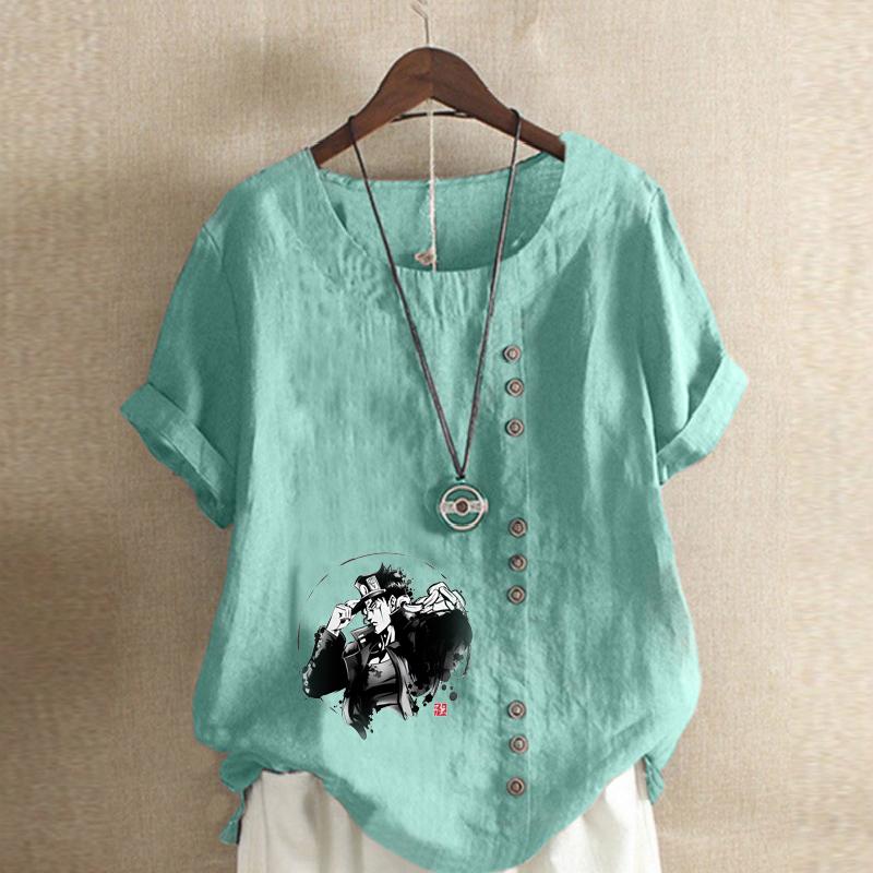 Women's Fashion Cool Man Print Short Sleeve T-shirt Loose Cotton Shirt Casual Loose Summer Blouse Tops Plus Size