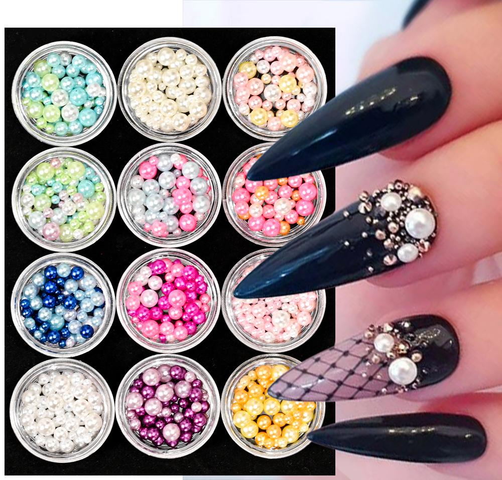2.5-5mm Colorful Pearl Beads Round Nail Charms Pearl 3D Beads Ball Jewelry Rhinestones Nail Art Decoration Nail DIY Manicure 10g