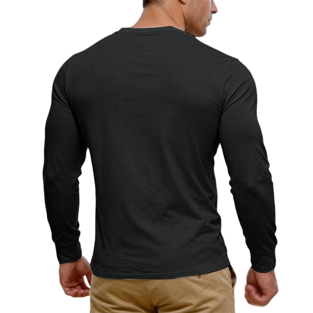 Men's Casual ,color Top, Men's Long,sleeved Button Pocket V,neck Top