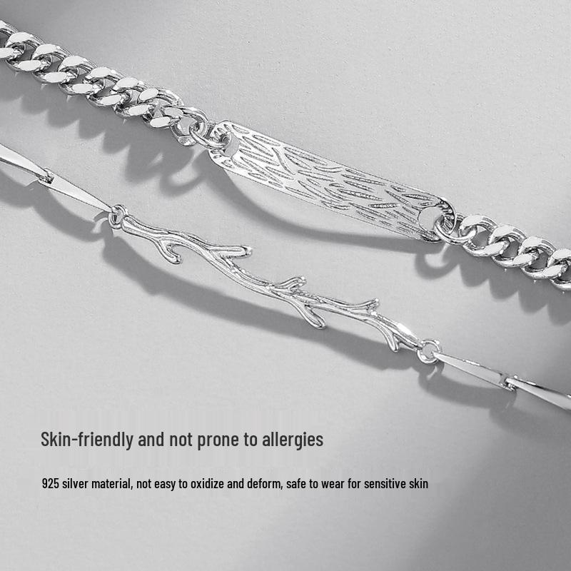 Sterling Silver Wood & Branch Couple Bracelets – Niche Design Christmas Gift for Couples