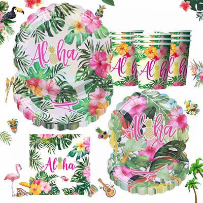 Hawaiian Party Napkins: Summer Palm Leaf & Flamingo Design