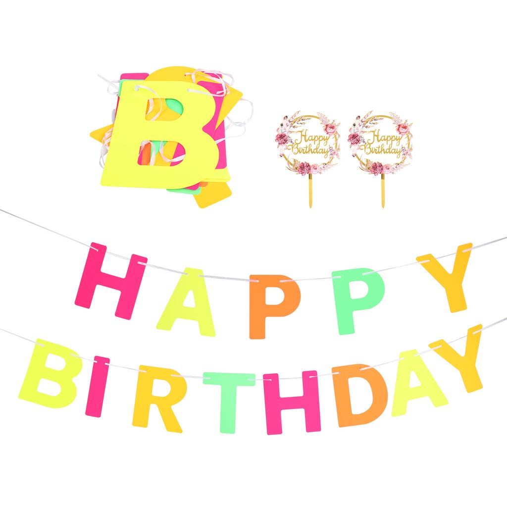 2 set födelsedagsbanderoll Dekoration Bokstavskort Blomma Akryl Tårtdekoration Festtillbehör
