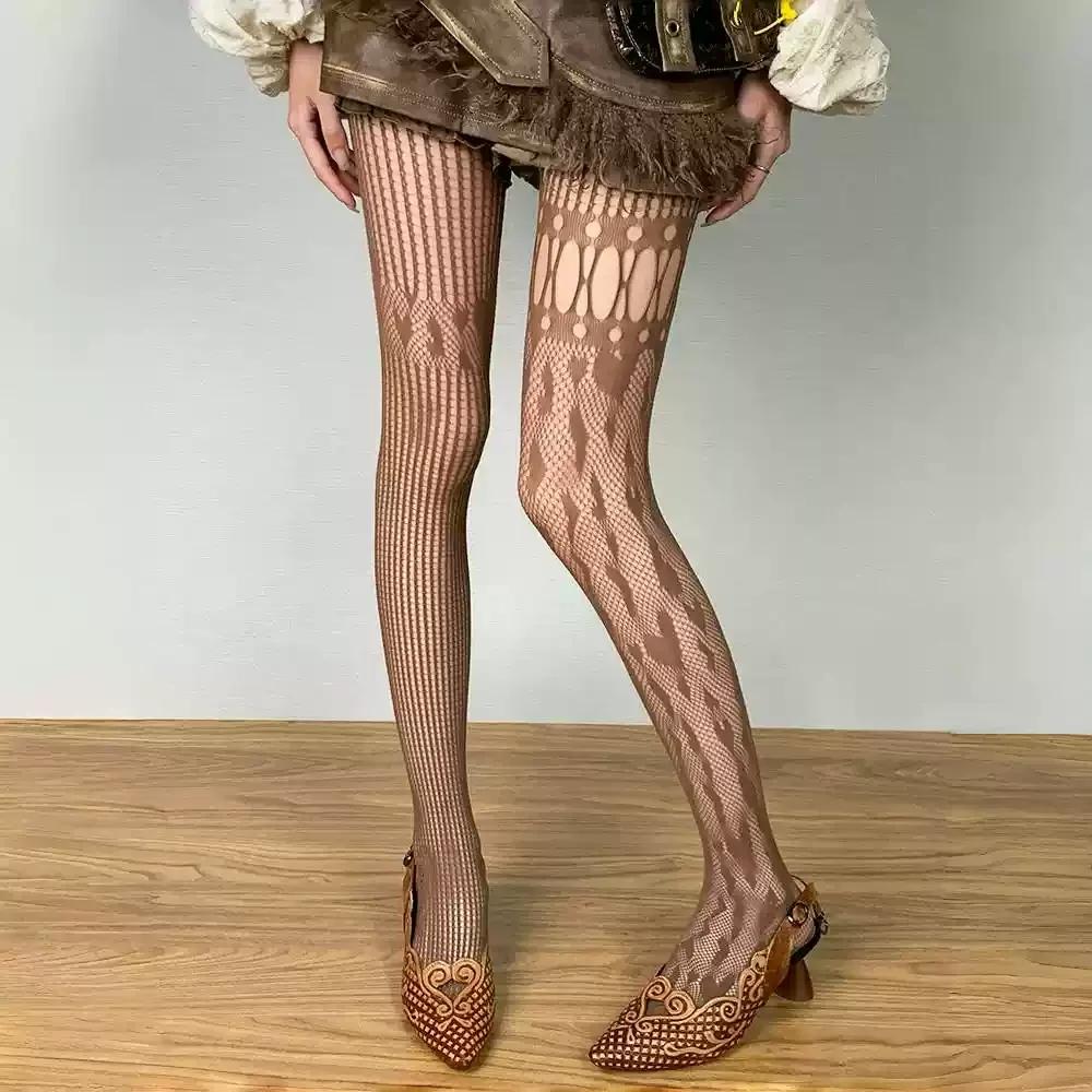 

Сердце Ажурная сетка Женские чулки-сетка Женские колготки Lingerie Сексуальные Тонкие Y2K Чулки для тела Колготки 45-65kg