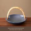 Bamboo Handle High-Footed Ceramic Serving Plate
