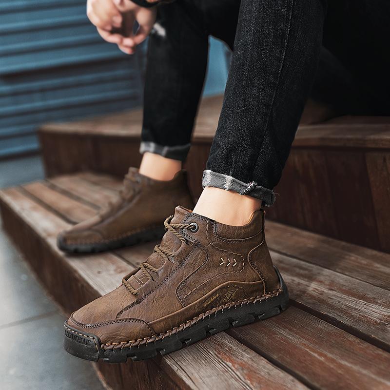 Autumn and Winter Large Size High-top Cotton Men's Shoes Hand-stitched Soles Outdoor Casual Warm Shoes