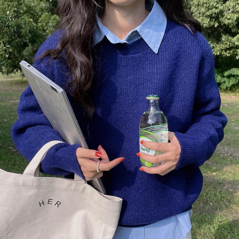 Pull ras du cou décontracté en tricot pour femmes, automne et hiver, nouveau, ample et fin, style paresseux, vêtement d'extérieur, pull tricoté, haut tendance