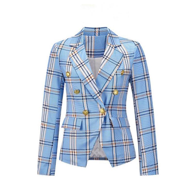 

Женский двубортный клетчатый пиджак-смокинг с длинными рукавами XXL