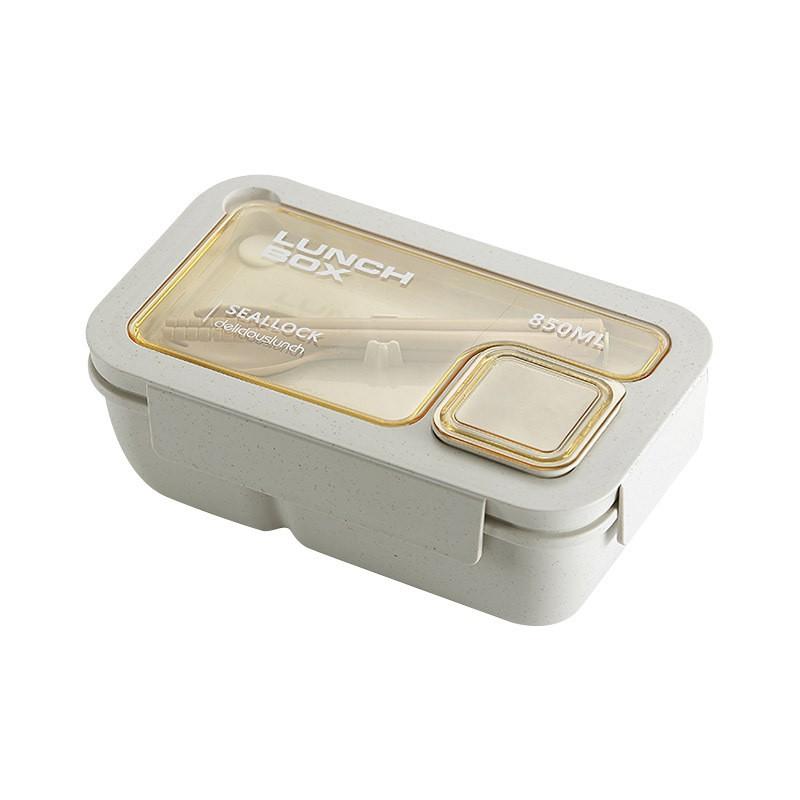 Microwave-Safe Bento Box Adults - Dual Compartment PP Lunch Container Leakproof Rectangular Wheat Color Office School Use