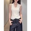 Womens Solid Color Collared Sleeveless Knit Vest
