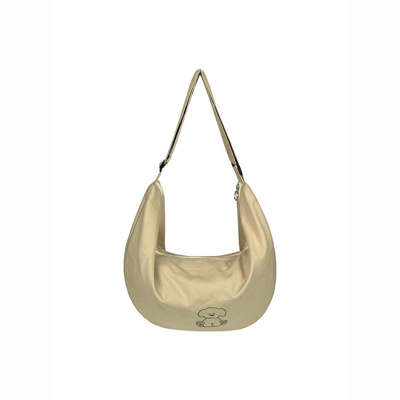 Korean large-capacity puppy embroidered messenger bag new casual versatile shoulder tote bag niche commuter canvas bag