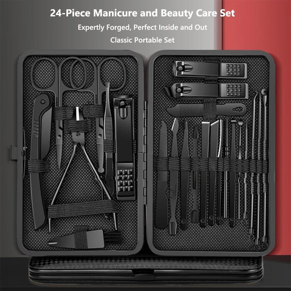 

Black Pedicure Manicure Kit Stainless Steel Nail Care Grooming Trimmer Set For Nail Care