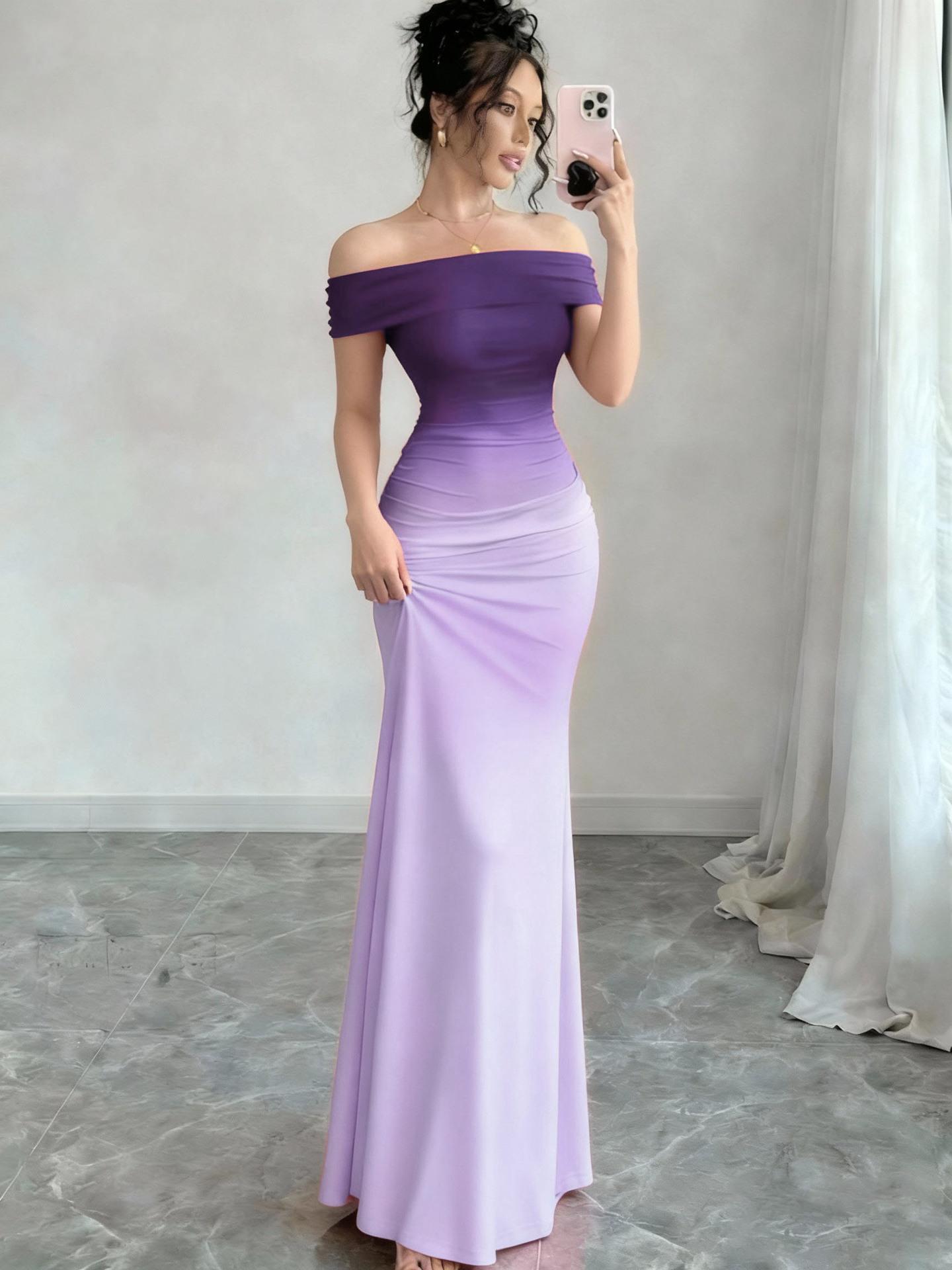 European Style Fashion Short Sleeve Gradient Maxi Dress XXL