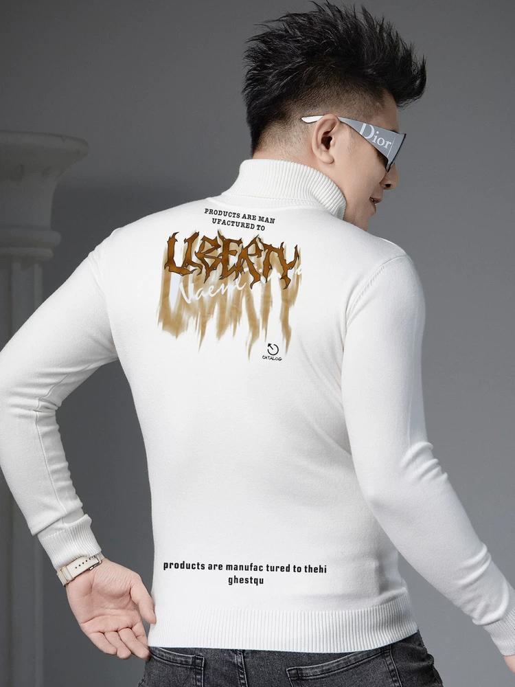 

Ozhouzhan Autumn and Winter Turtleneck sweater Men s Trendy Letters Print Inner wear Bottoming Shirt Men s Warm Knit M белый