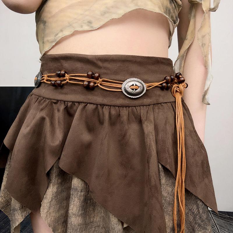 Ceinture tissée à la main de style ethnique vintage Robe pour femme Chaîne de taille décorative Ceinture bohème polyvalente Y2K