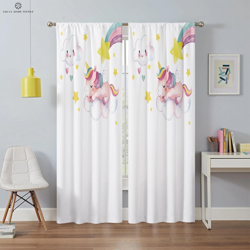 Cartoon Rainbow Fantasy Unicorn Drapes for Children, Suitable for Bedroom, Living Room, Balcony, Kitchen,  High Quality