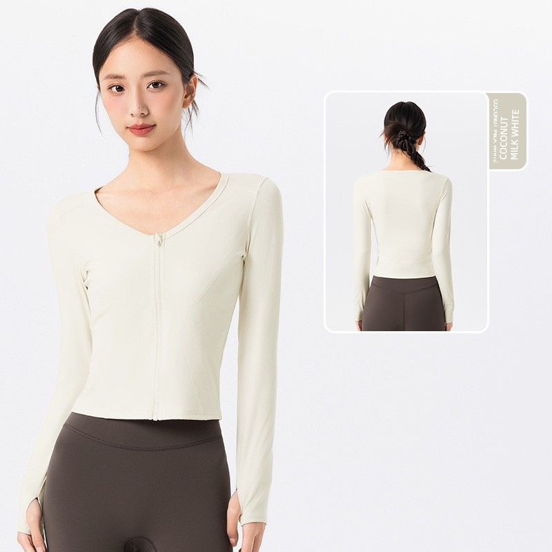 Lu Same Yoga Clothes Ladies 2025 Fall and Winter Nude Feel Slim Fit Slimming Long Sleeves Sports Outwear V Neck Zipper Cardigan