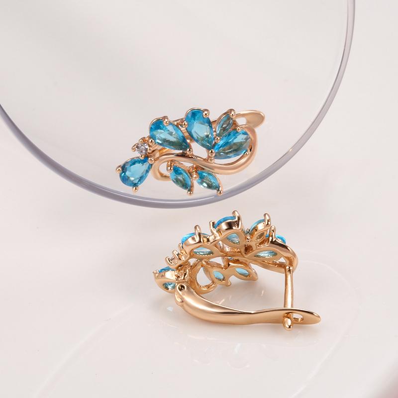 Trend Blue Natural Zircon Crystal Flower English Earrings For Women  Rose Gold Color Party Daily Fine Vintage Jewelry