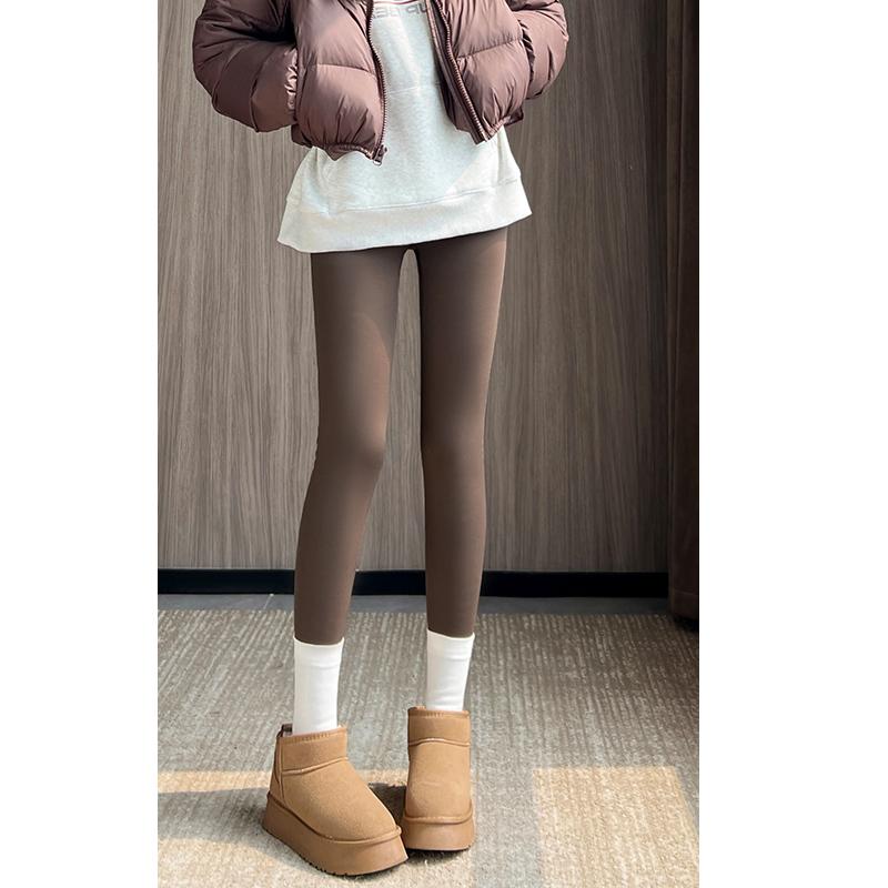 

Осень-зима, утолщенные женские леггинсы 2024, модные повседневные теплые обтягивающие брюки для йоги, верхняя одежда, однотонные элегантные брюки, одежда 1934 2XL кофейный