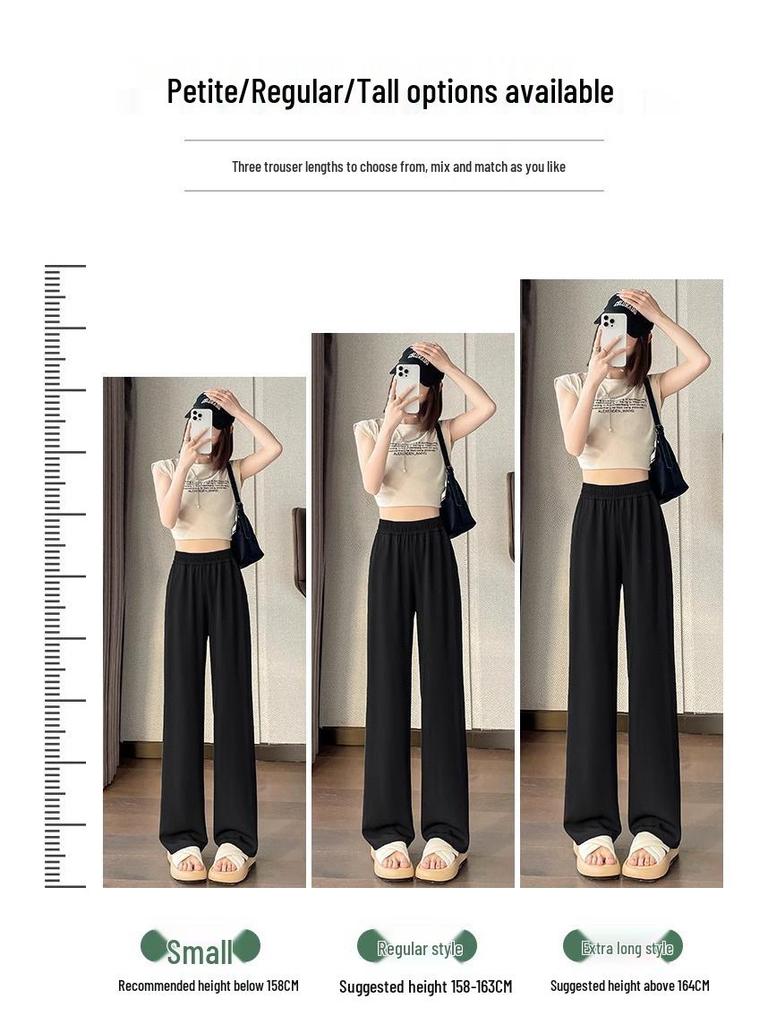 Women's Summer High-Waisted Black Wide-Leg Floor-Length Pants