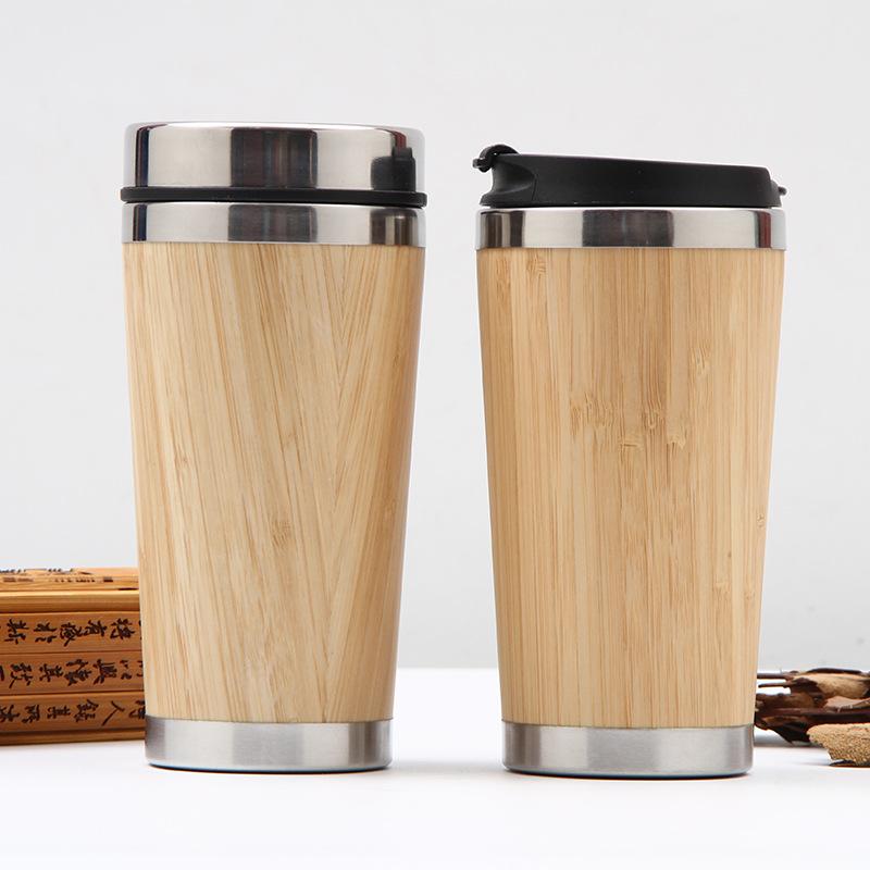 Insulated Bamboo Lid Travel Tumbler Double Wall Thermal Cup for Hot Cold Drinks Reusable Eco Friendly Beverage Container