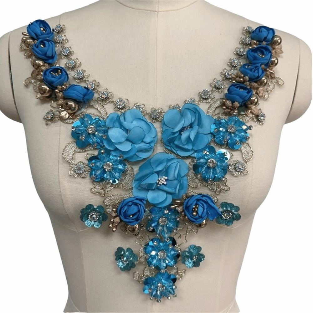 Fashion Embroidered Flower Collar 3D Flower Applique Lace Sewing Applique Flower Collar Patch Hollow Out Soft Fake Collar синий