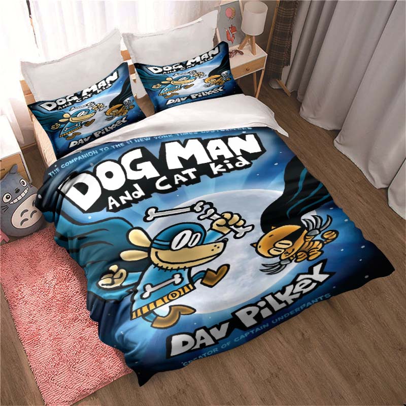 DOG MAN Cute Cartoon Pattern Bedding Set Duvet Cover Set Single Double Bed King Size Bed Set Adult Kid's Bedroom  Sheet Set