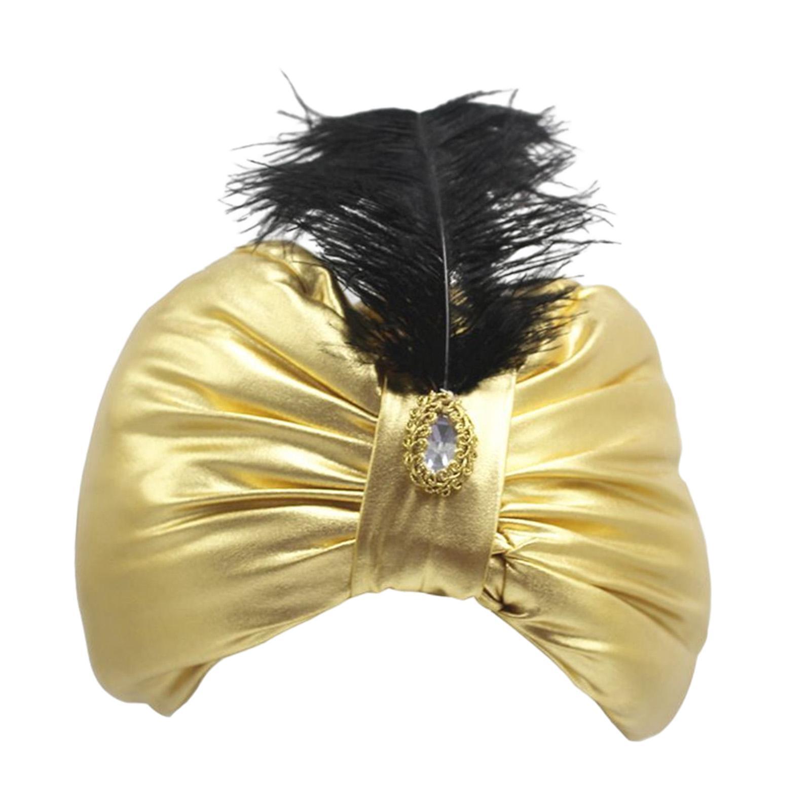 

Золотой головной убор Султан Алладин арабский винтажный головной убор новинка арабский костюм аксессуар с перьями драгоценный камень для взрослых подростков мужчин